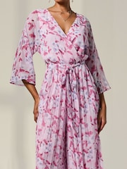 Jolie Moi Pink Flared Printed Chiffon Jumpsuit - Image 3 of 6
