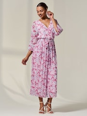 Jolie Moi Pink Flared Printed Chiffon Jumpsuit - Image 5 of 6