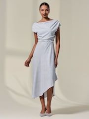 Jolie Moi White Asymmetric Drape Midi Dress - Image 1 of 6