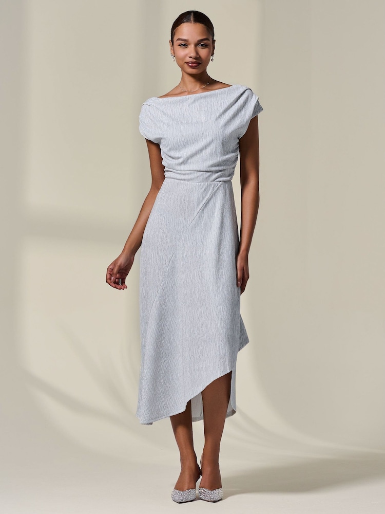 Jolie Moi White Asymmetric Drape Midi Dress - Image 1 of 6