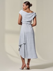 Jolie Moi White Asymmetric Drape Midi Dress - Image 2 of 6