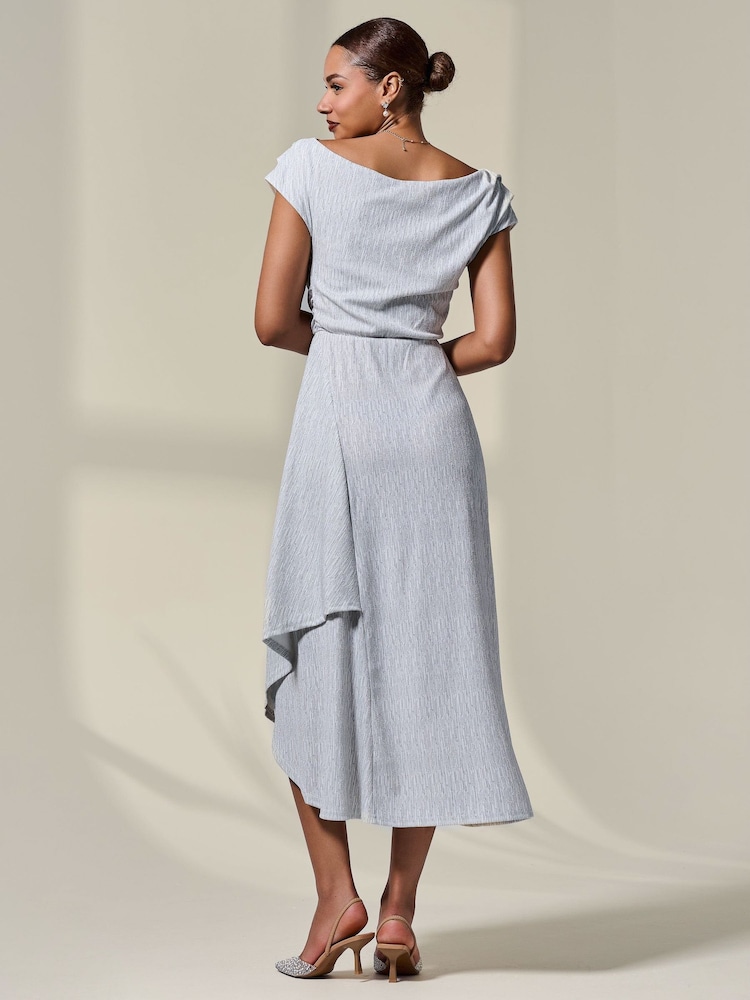 Jolie Moi White Asymmetric Drape Midi Dress - Image 2 of 6