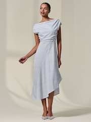 Jolie Moi White Asymmetric Drape Midi Dress - Image 4 of 6