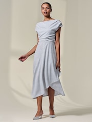 Jolie Moi White Asymmetric Drape Midi Dress - Image 5 of 6