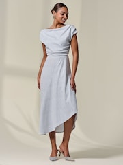Jolie Moi White Asymmetric Drape Midi Dress - Image 6 of 6