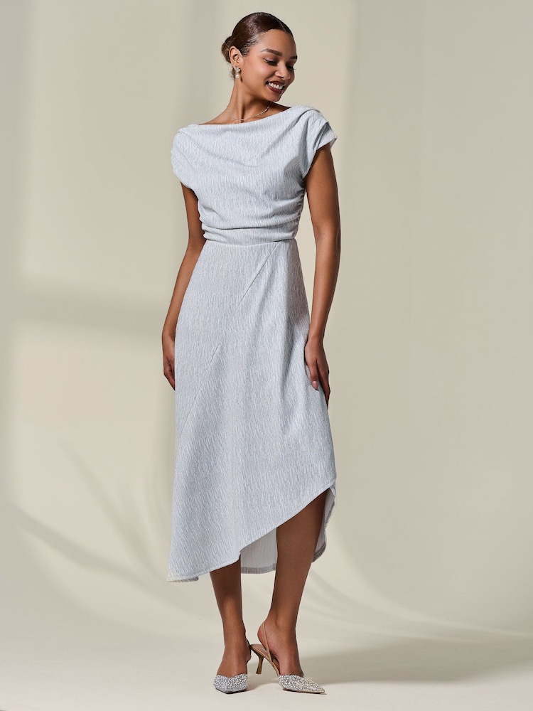 Jolie Moi White Asymmetric Drape Midi Dress - Image 6 of 6