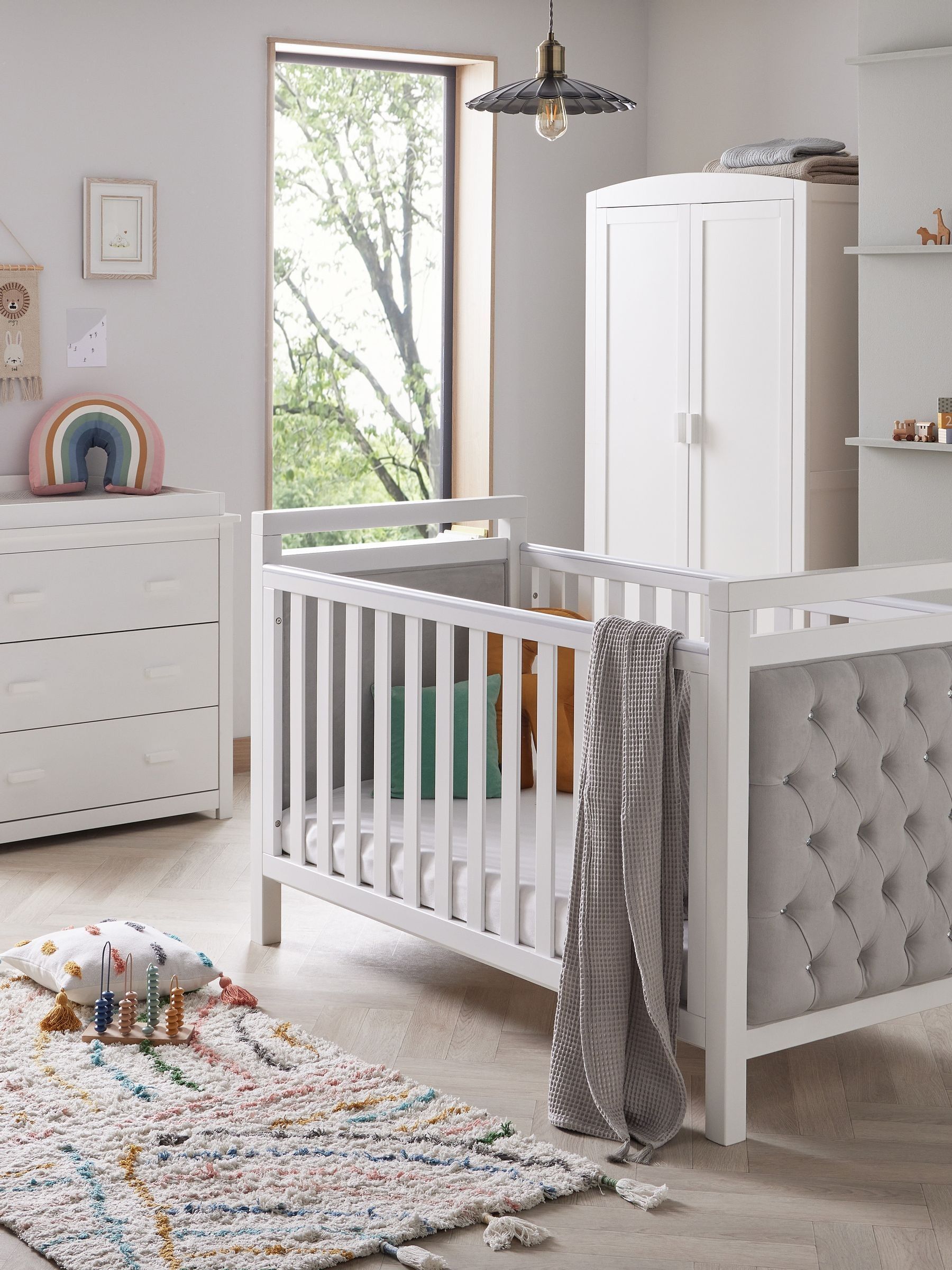 Babymore Velvet Deluxe 3 Piece Nursery Set - White - Velvet Cot Bed, Chest Changer, Wardrobe - Image 3