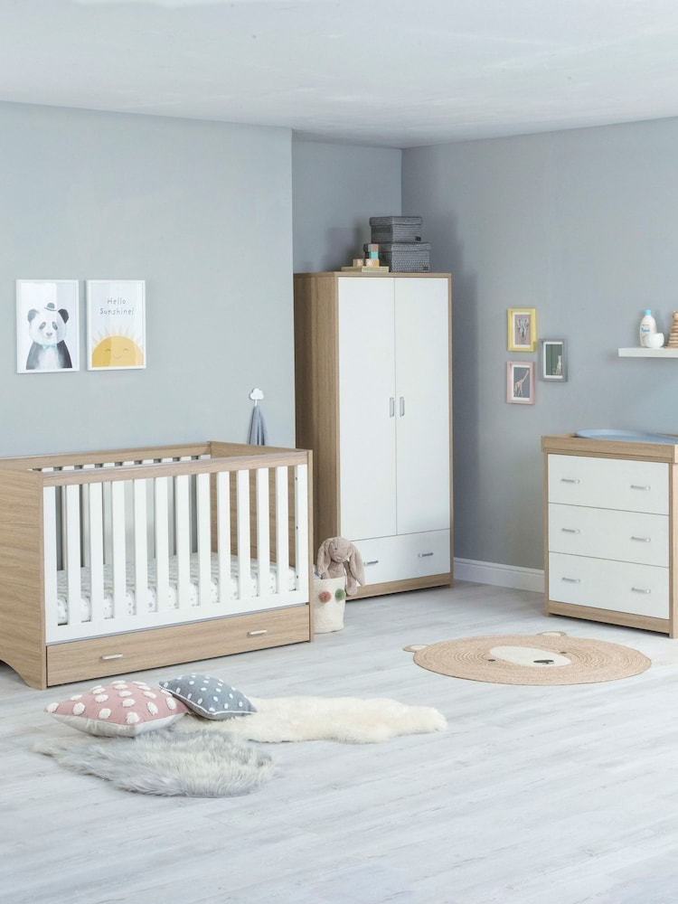 Babymore 3 Piece Oak White Veni Furniture Set with Drawer - Image 1 of 6