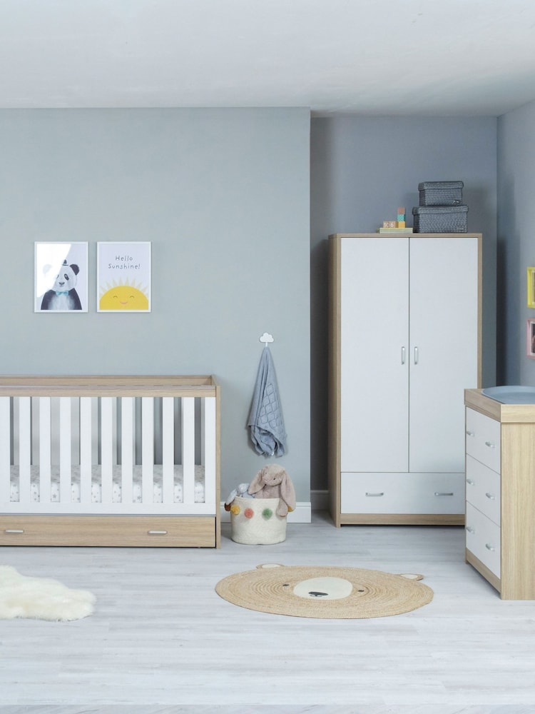 Babymore 3 Piece Oak White Veni Furniture Set with Drawer - Image 2 of 6