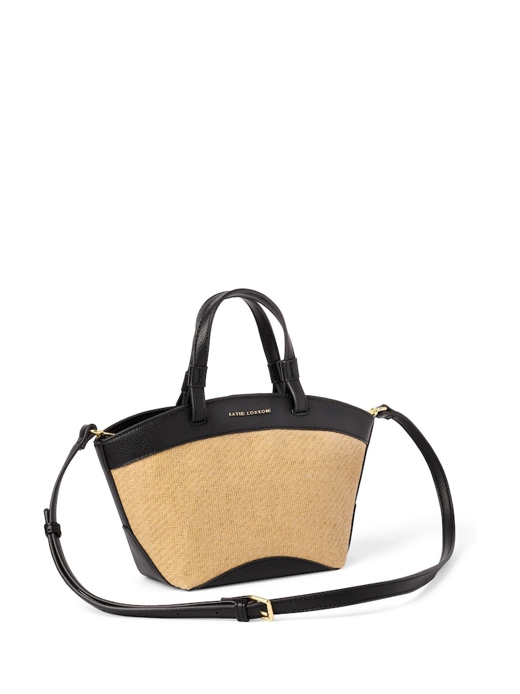 Katie Loxton Black Riviera Raffia Mini Tote Bag - Image 2 of 4