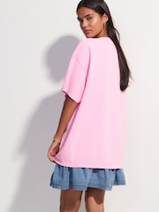 Bright Pink Oversized Sardines Graphic Print Short Sleeve Crew Neck T-Shirt - Image 3 of 4