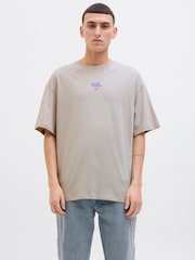 JACK & JONES Grey 100% Cotton Crew Neck Graphic Back Print T-Shirt - Image 1 of 6