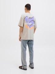 JACK & JONES Grey 100% Cotton Crew Neck Graphic Back Print T-Shirt - Image 2 of 6