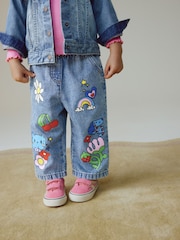 ミッドブルー - Doodle printed Jeans (3mths-7yrs) - 画像 1 / 8