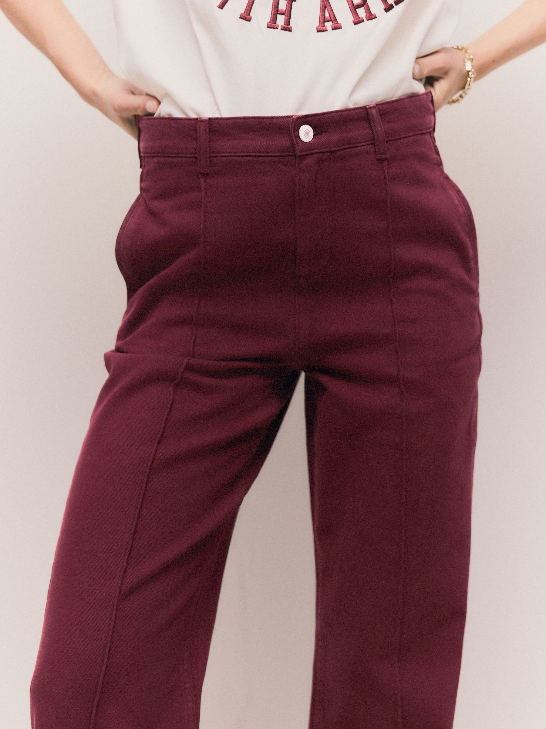 Buy Burgundy Red Seam Front Straight Leg Jeans from Next USA