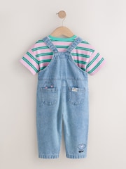 Mid Blue Cat Printed Denim Dungarees (3mths-7yrs) - Image 2 of 9