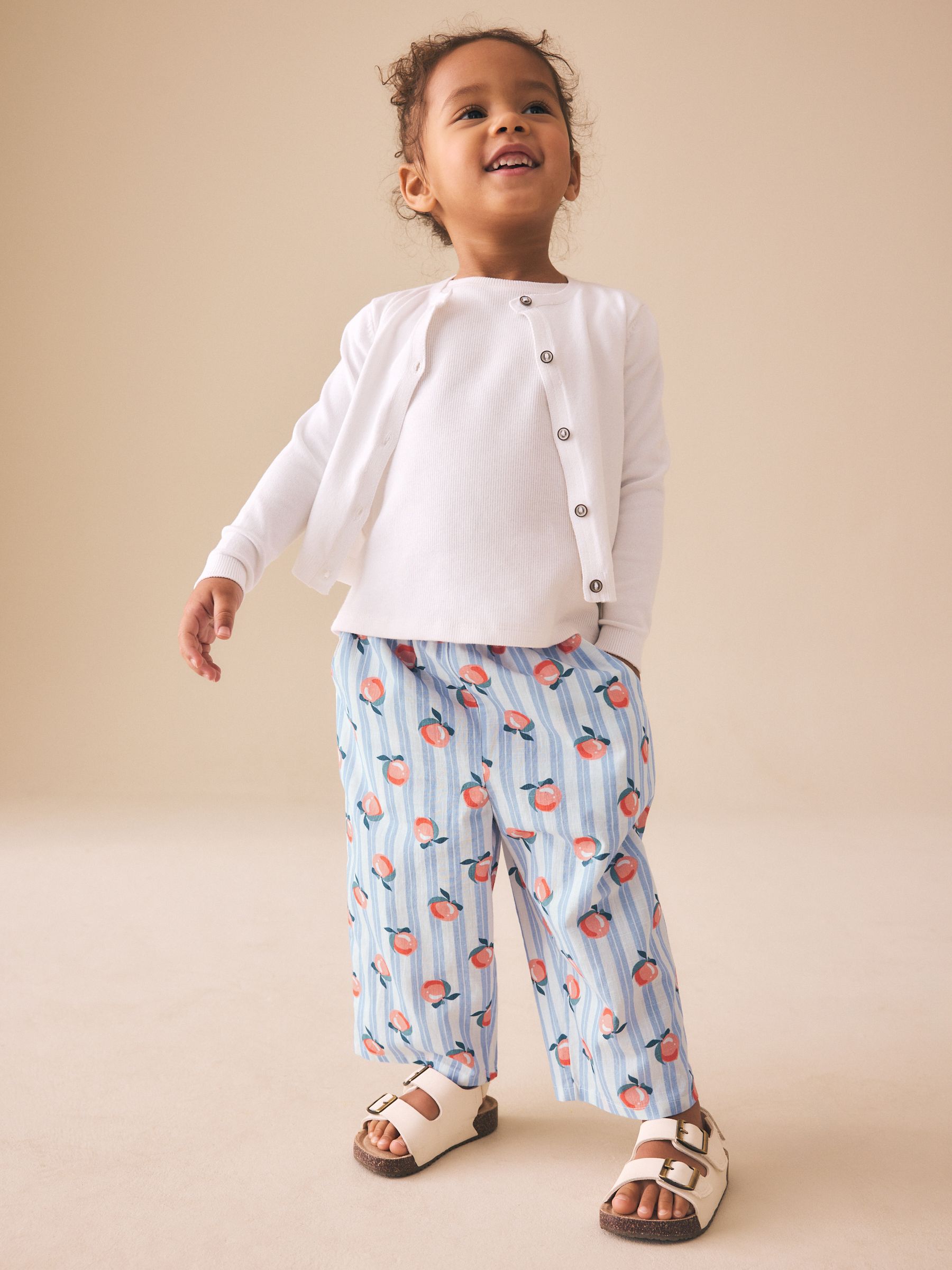ハピ子☆ブージュルードの接触冷感ダブルクロスキーネックブラウス・パンツ Buy Blue Stripe Peach Print - Pullon Trousers (3mths-7yrs) from