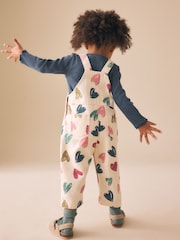 Ecru Heart Print Dungarees and T-Shirt Set (3mths-7yrs) - Image 2 of 9