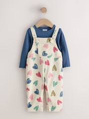 Ecru Heart Print Dungarees and T-Shirt Set (3mths-7yrs) - Image 5 of 9