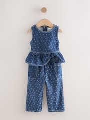 Dark Blue Floral Printed Denim Top and Trousers Set (3mths-7yrs) - Image 2 of 5