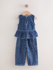 Dark Blue Floral Printed Denim Top and Trousers Set (3mths-7yrs) - Image 3 of 5