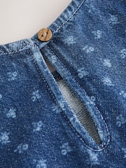 Dark Blue Floral Printed Denim Top and Trousers Set (3mths-7yrs) - Image 4 of 5