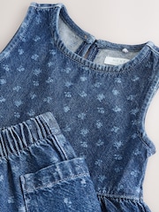 Dark Blue Floral Printed Denim Top and Trousers Set (3mths-7yrs) - Image 5 of 5