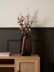 BHS Brown Tall Lenticular Spiral Cognac Glass Vase - Image 1 of 5