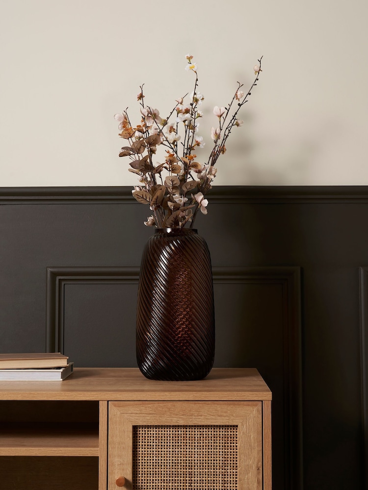 BHS Brown Tall Lenticular Spiral Cognac Glass Vase - Image 1 of 5