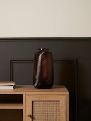 BHS Brown Tall Lenticular Spiral Cognac Glass Vase - Image 2 of 5