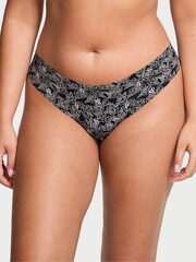 Victoria's Secret Black Sketch Floral Thong Knickers - Image 1 of 2