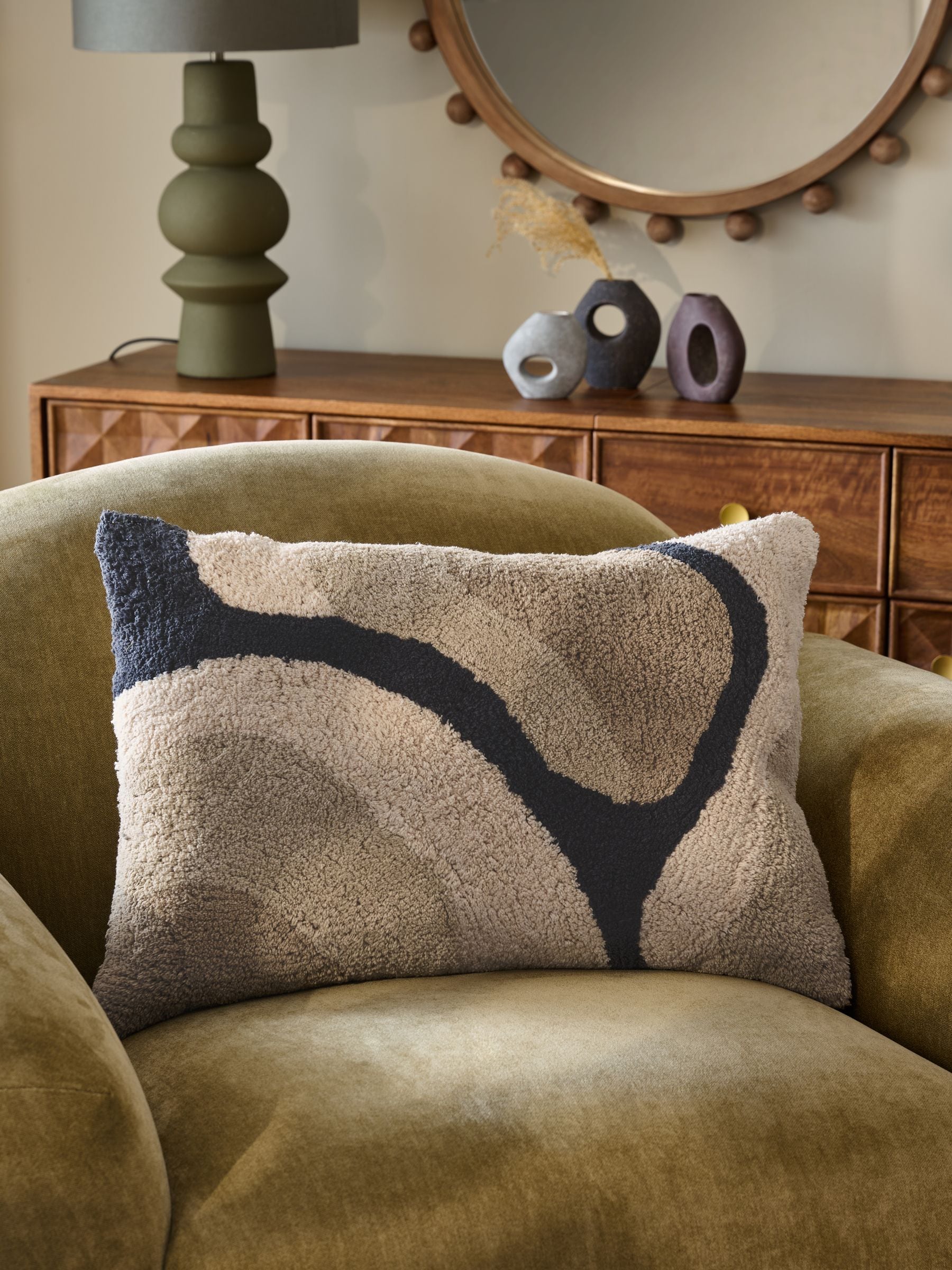 Buy Black/White 40 x 59cm Abstract Berber River Cushion from the