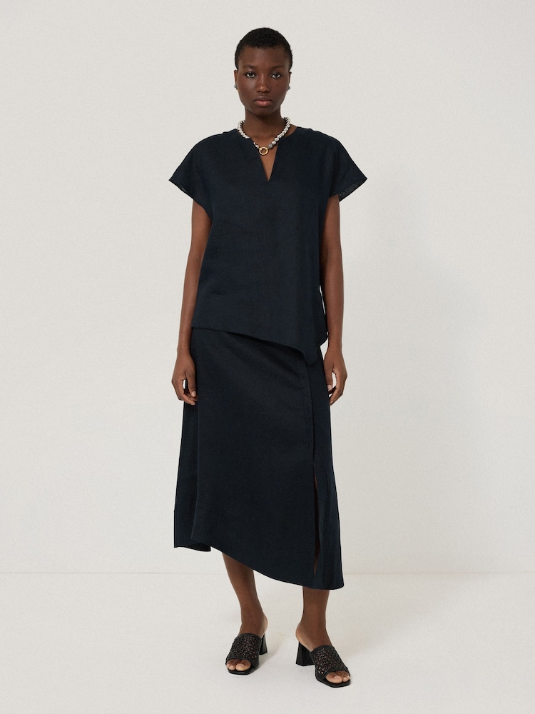 Jigsaw Blue Wrap Detail 100% Linen Skirt - Image 2 of 6