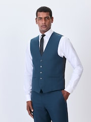 Teal Blue Textured Suit Waistcoat - Image 1 of 7