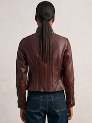 Reiss Burgundy Astra Fitted Leather Biker Jacket - Image 5 of 7