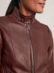 Reiss Burgundy Astra Fitted Leather Biker Jacket - Image 6 of 7