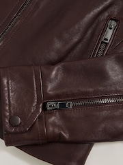 Reiss Burgundy Astra Fitted Leather Biker Jacket - Image 7 of 7