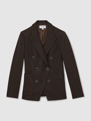 Reiss Brown Check Ayla Wool-Blend Double-Breasted Check Blazer - Image 2 of 7