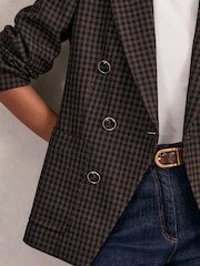 Reiss Brown Check Ayla Wool-Blend Double-Breasted Check Blazer - Image 4 of 7