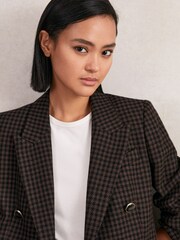 Reiss Brown Check Ayla Wool-Blend Double-Breasted Check Blazer - Image 5 of 7