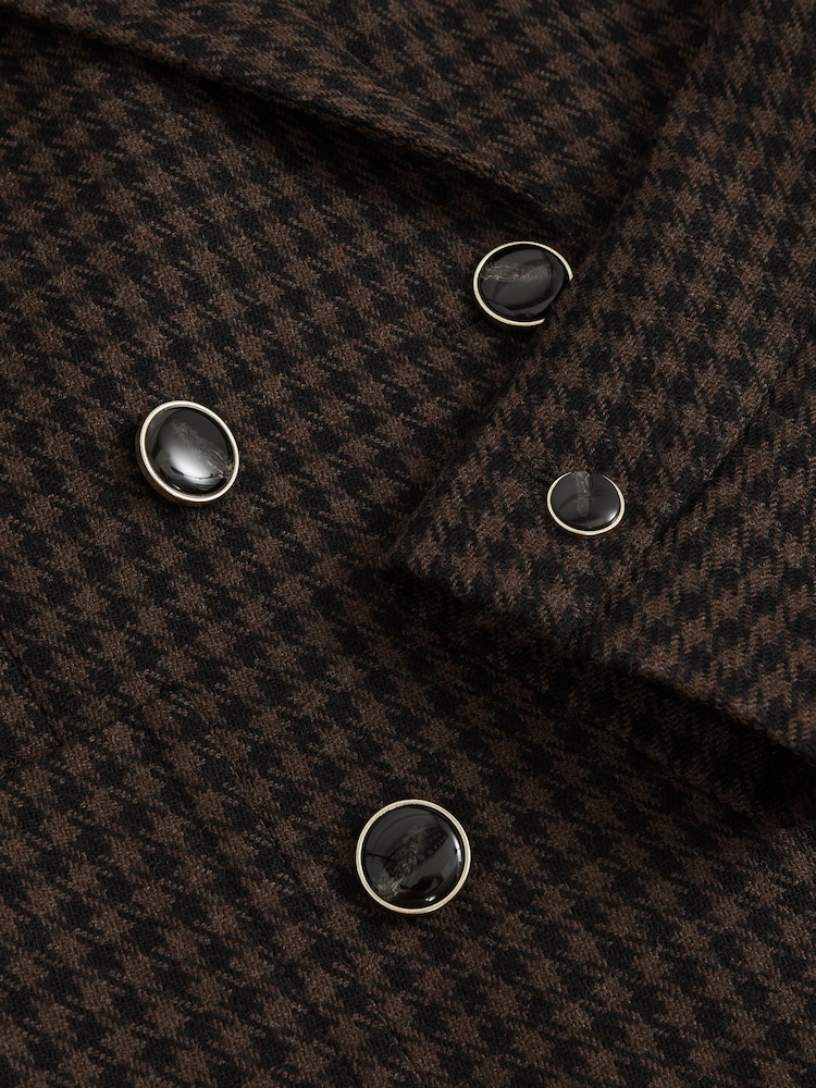 Reiss Brown Check Ayla Wool-Blend Double-Breasted Check Blazer - Image 7 of 7