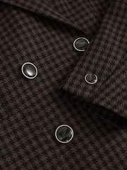 Reiss Brown Check Ayla Wool-Blend Double-Breasted Check Blazer - Image 8 of 8