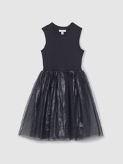 Reiss Navy Dahlia Knit-Bodice Tulle Dress - Image 1 of 4