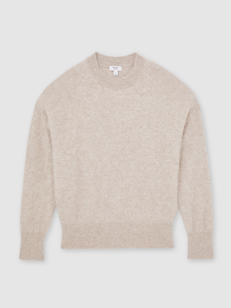 Reiss Oatmeal Neutral Misha Brushed Cashmere Crew Neck Jumper - Image 2 of 7