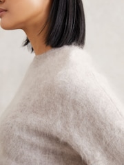 Reiss Oatmeal Neutral Misha Brushed Cashmere Crew Neck Jumper - Image 3 of 7