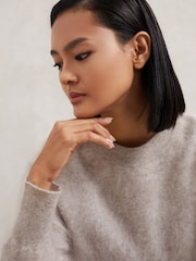 Reiss Oatmeal Neutral Misha Brushed Cashmere Crew Neck Jumper - Image 4 of 7