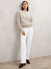 Reiss Oatmeal Neutral Misha Brushed Cashmere Crew Neck Jumper - Image 5 of 7