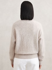 Reiss Oatmeal Neutral Misha Brushed Cashmere Crew Neck Jumper - Image 6 of 7