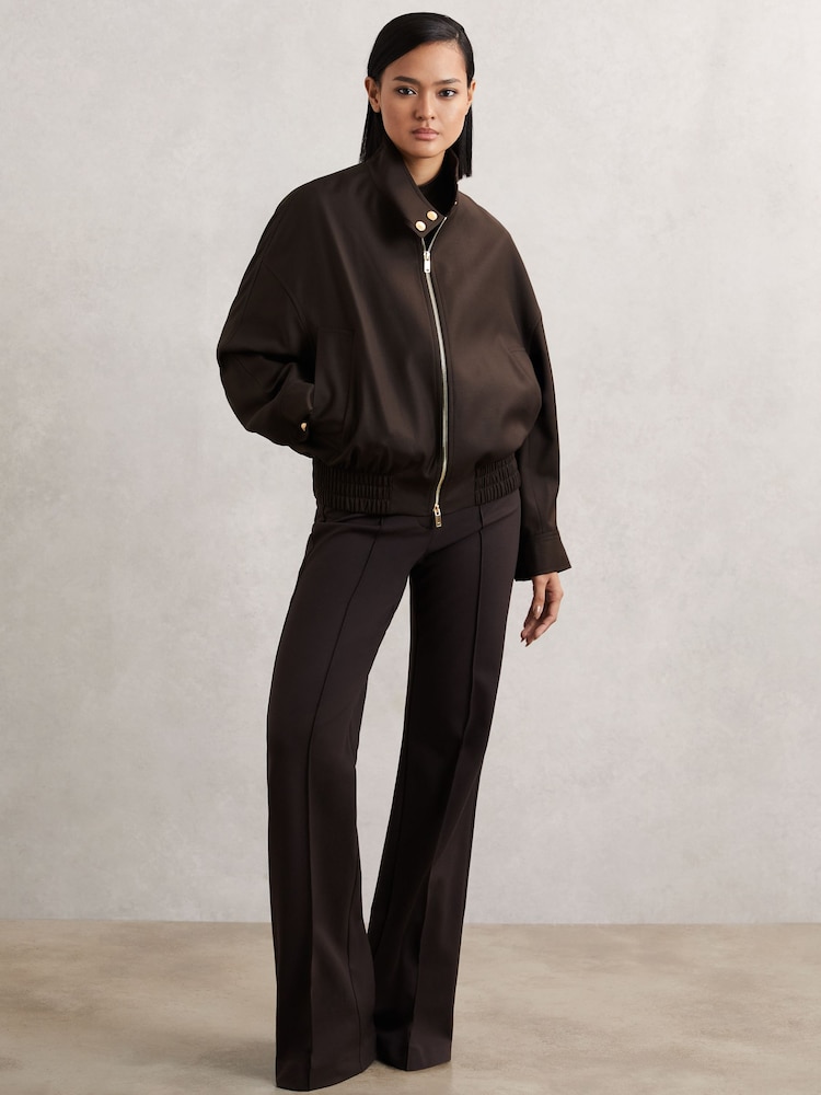 Reiss Chocolate Brown Elodie Wool Bomber Jacket - Image 1 of 6 Reiss Chocolate Brown Elodie Wool Bomber Jacket - Image 1 of 6