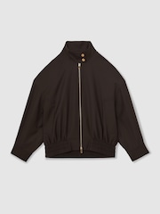Reiss Chocolate Brown Elodie Wool Bomber Jacket - Image 2 of 6
